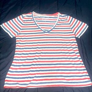 Lucky Brand Women's Red, White & Blue Striped V-Neck Tee